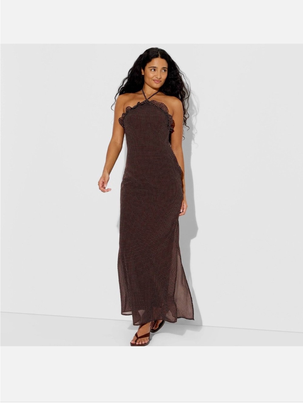 Women Ruffle Maxi Empire Waist Dress - Wild Fable Dark Brown Polka